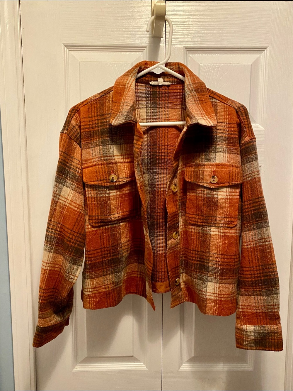 Easel Los Angeles NWOT Rust Orange Brown Plaid Cropped Shacket Jacket Size S